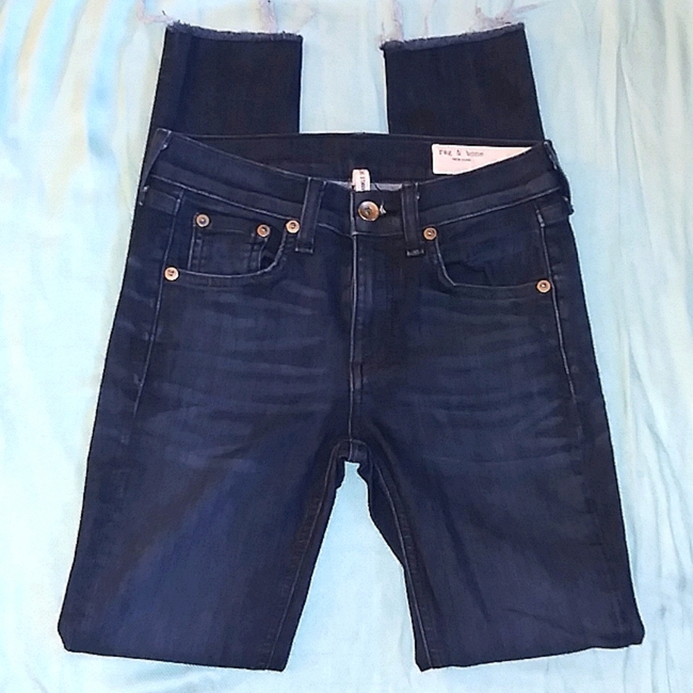 Rag & Bone Stretchy ankle skinny with frayed hem